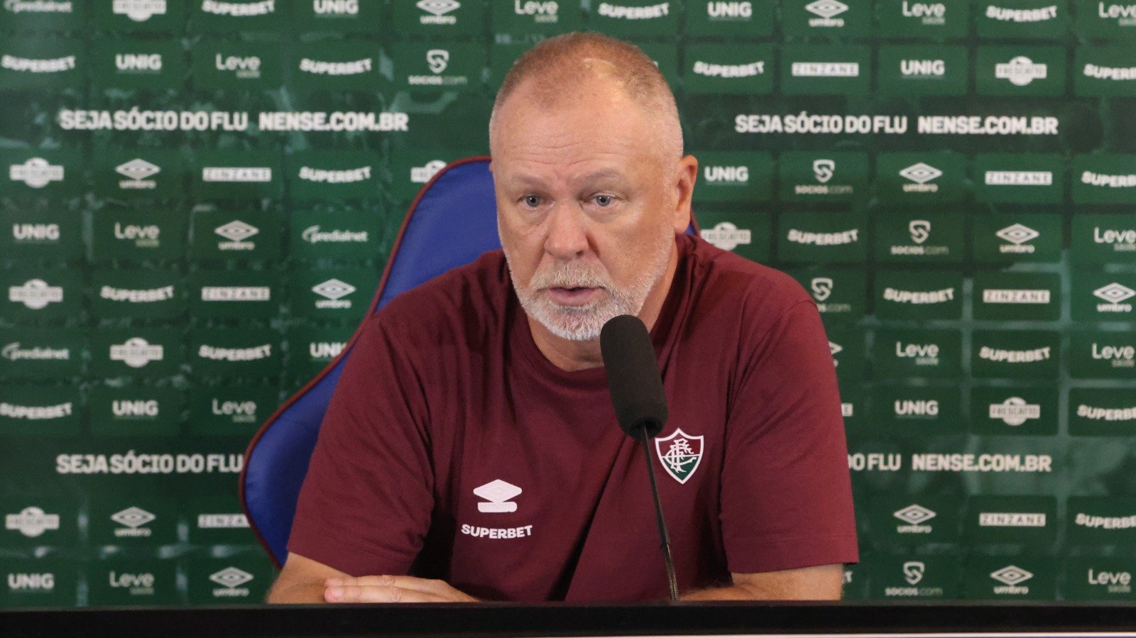 Mano Menezes em coletiva de imprensa pelo Fluminense (foto: Fluminense/Divulgação)