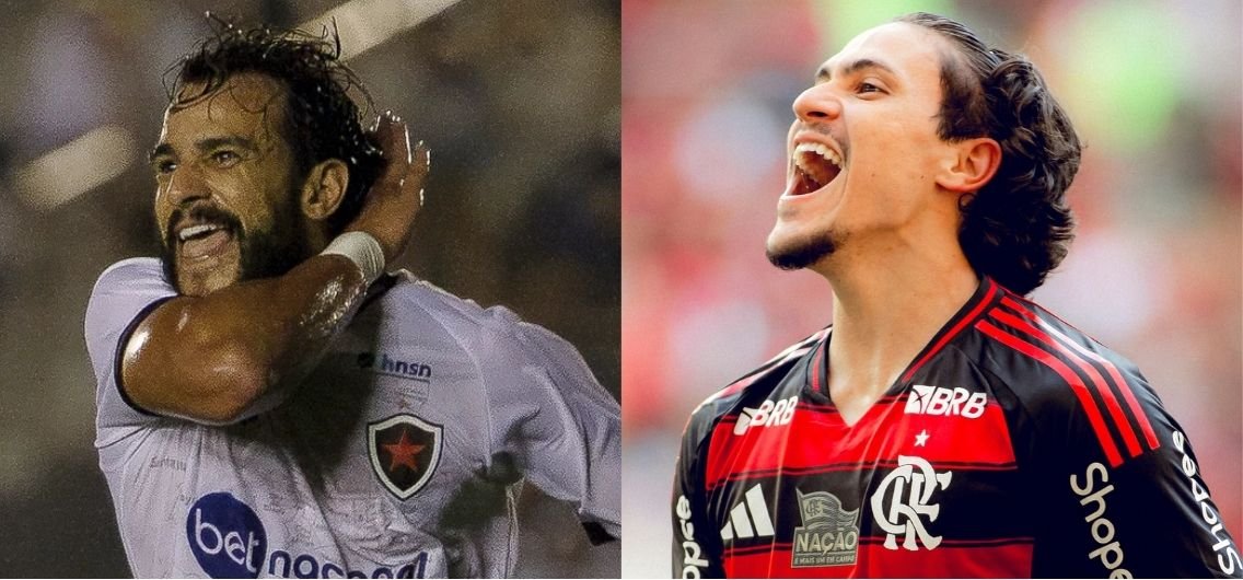 Henrique Dourado, do Botafogo-PB, e Pedro, do Flamengo (foto: Cristiano Santos/Botafogo-PB e Adriano Fontes/Flamengo)