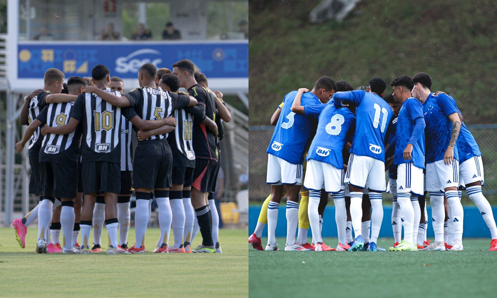Times de base do Atlético e do Cruzeiro em círculo (foto: Fabio Pinel/Atlético e Gustavo Martins/ Cruzeiro)
