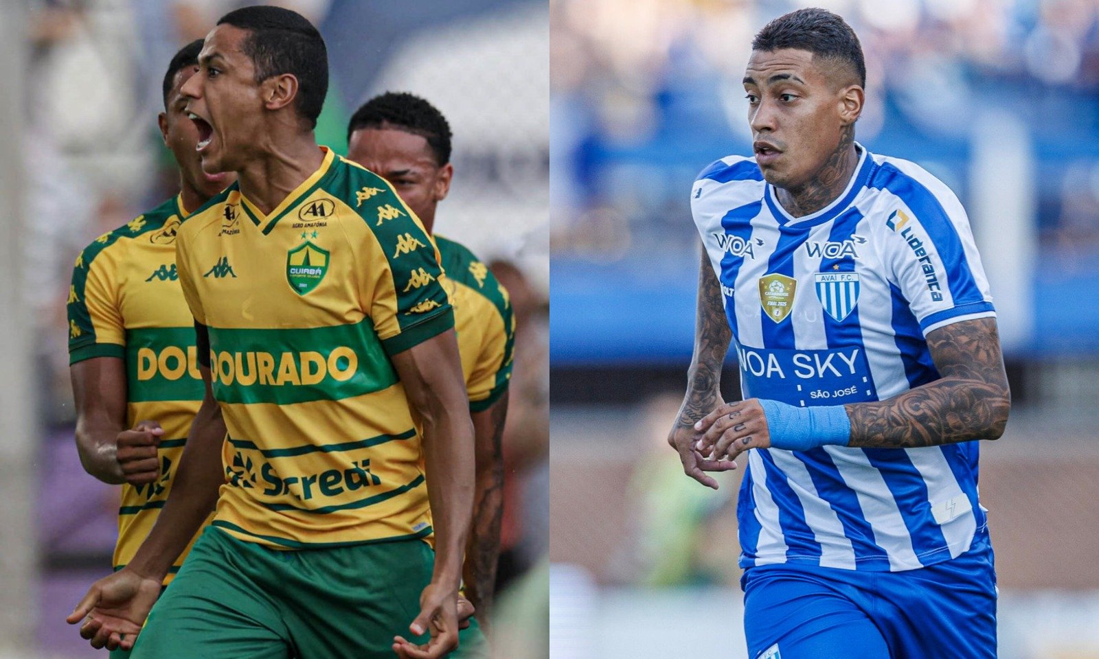 Jogadores de Cuaibá e Avaí lado a lado (foto: Asscom Dourado / Divulgação e Avaí FC / Divulgação)