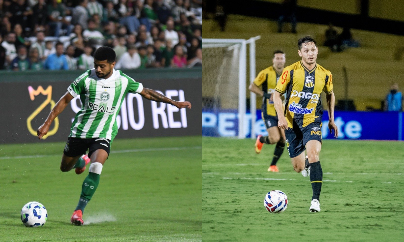 Jogadores do Coritiba e do Novorizontino (foto: Julio Bernardo/Coritiba e Divulgação/Novorizontino)