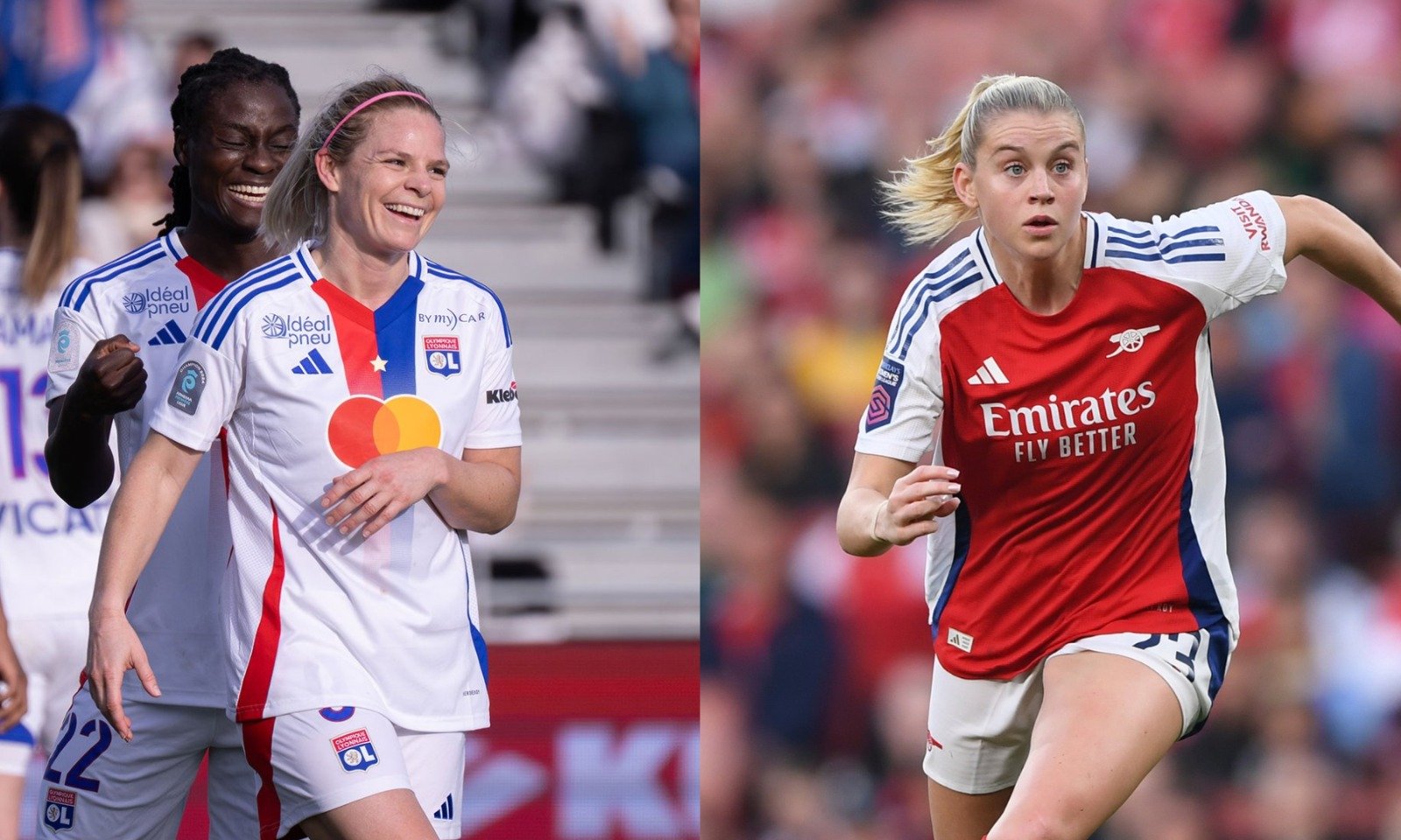 Jogadores do Lyon e do Arsenal (foto: Divulgação/Lyon e Divulgação/Arsenal)