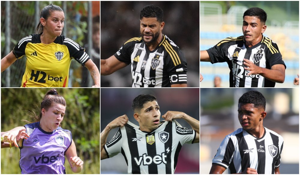 Atlético e Botafogo farão três jogos em um intervalo de cinco dias (foto: Montagem com imagens de Daniela Veiga/Atlético, Alexandre Guzanshe/EM/D.A. Press, Fábio Pinel/Atlético, Arthur Barreto/Botafogo (2) e Vítor Silva/Botafogo)