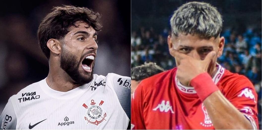 Yuri Alberto, do Corinthians, e Eric Ramirez, do Huracán (foto: Divulgação/Corinthians e Huracán)