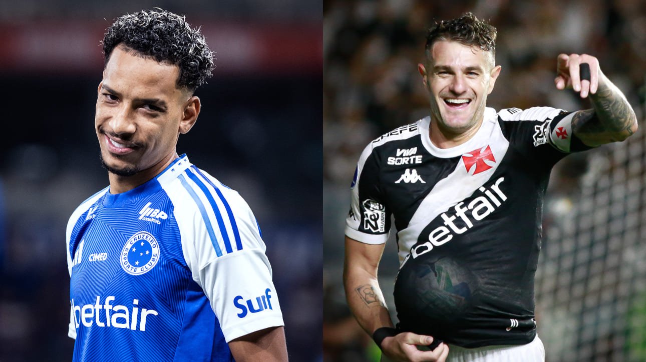 Matheus Pereira, meio-campista do Cruzeiro; e Vegetti, atacante do Vasco (foto: Gustavo Aleixo/Cruzeiro; e Matheus Lima/Vasco)