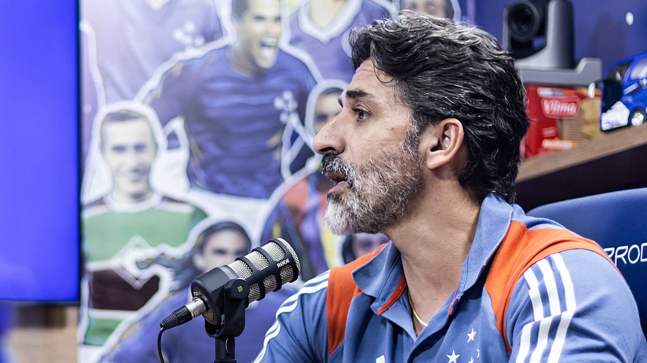 Filipe Ferraz, técnico de vôlei do Cruzeiro, em entrevista ao CruzeiroCast (foto: Gustavo Aleixo/Cruzeiro)