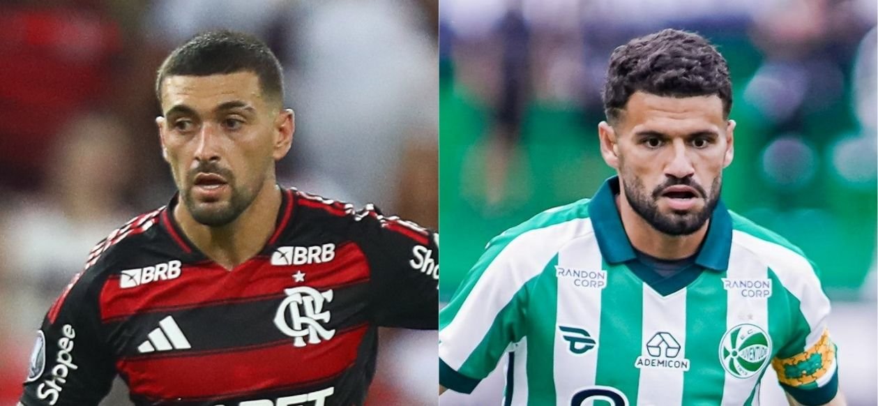 Arrascaeta, do Flamengo, e Jadson, do Juventude (foto: Gilvan de Souza/Flamengo e Fernando Alves/ECJ)