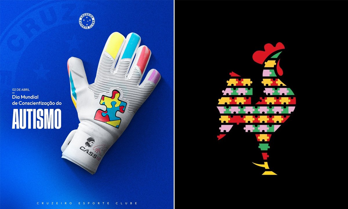 Publicações de Cruzeiro e Atlético sobre o Dia da Conscientização sobre o Autismo (foto: Reprodução)