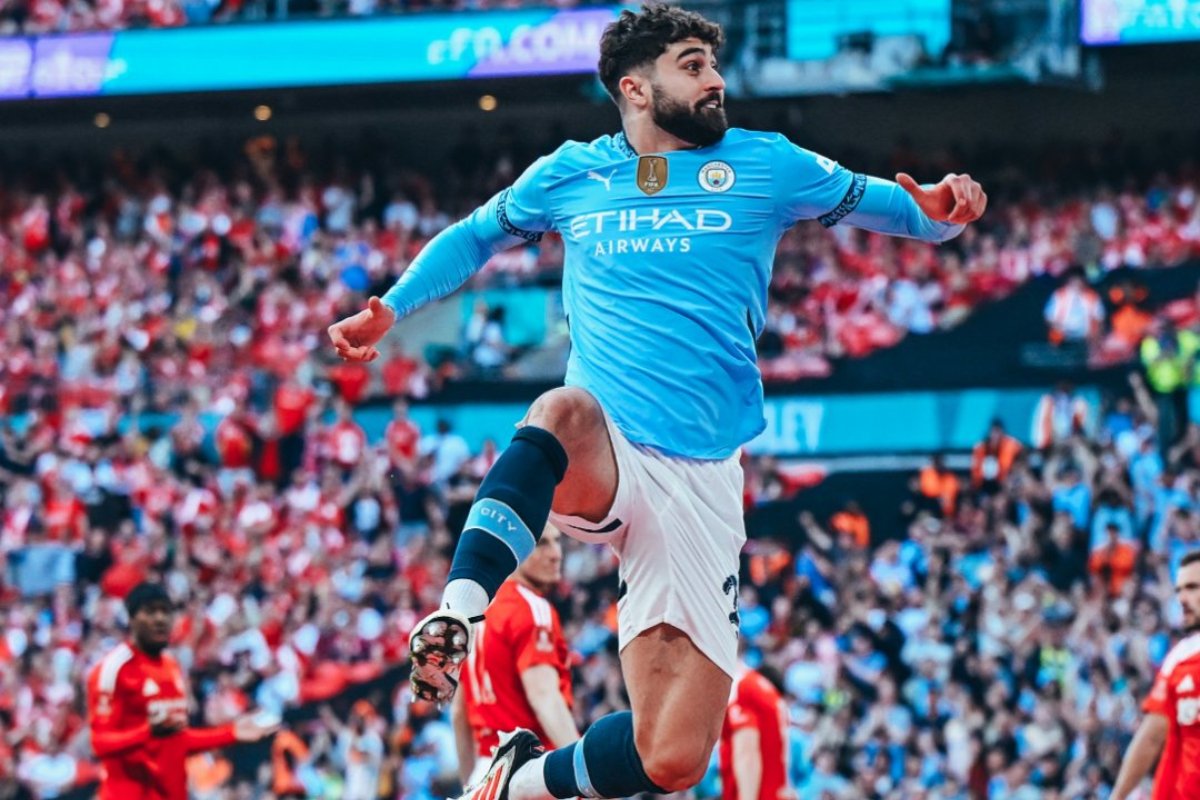 Gvardiol comemora gol pelo City na FA Cup (foto: Divulgação/Manchester CIty)