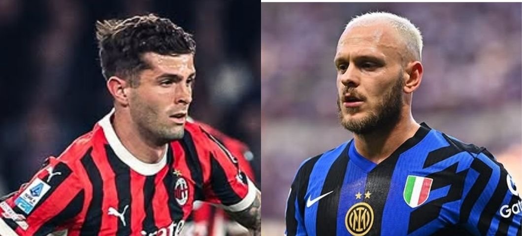Pulisic, do Milan, e Dimarco, da Internazionale (foto: Divulgação/Milan e Internazionale)