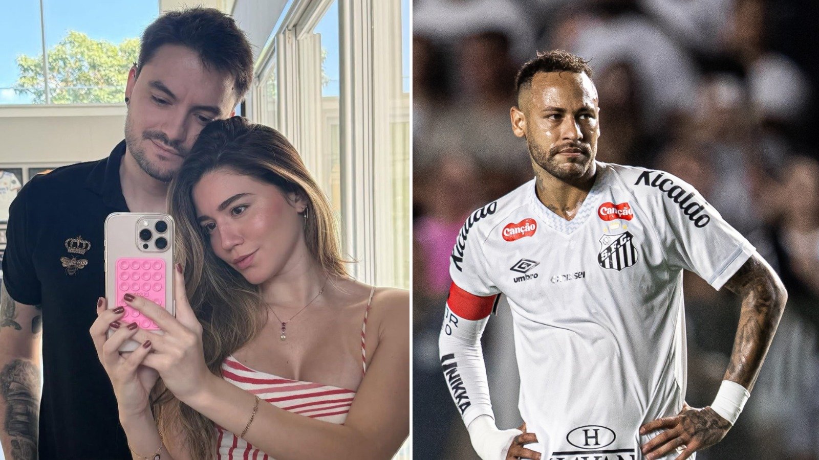 Fotos de Juliane e Felipe Neto e de Neymar (foto: Redes sociais/Reprodução e Raul Baretta/ Santos FC.)
