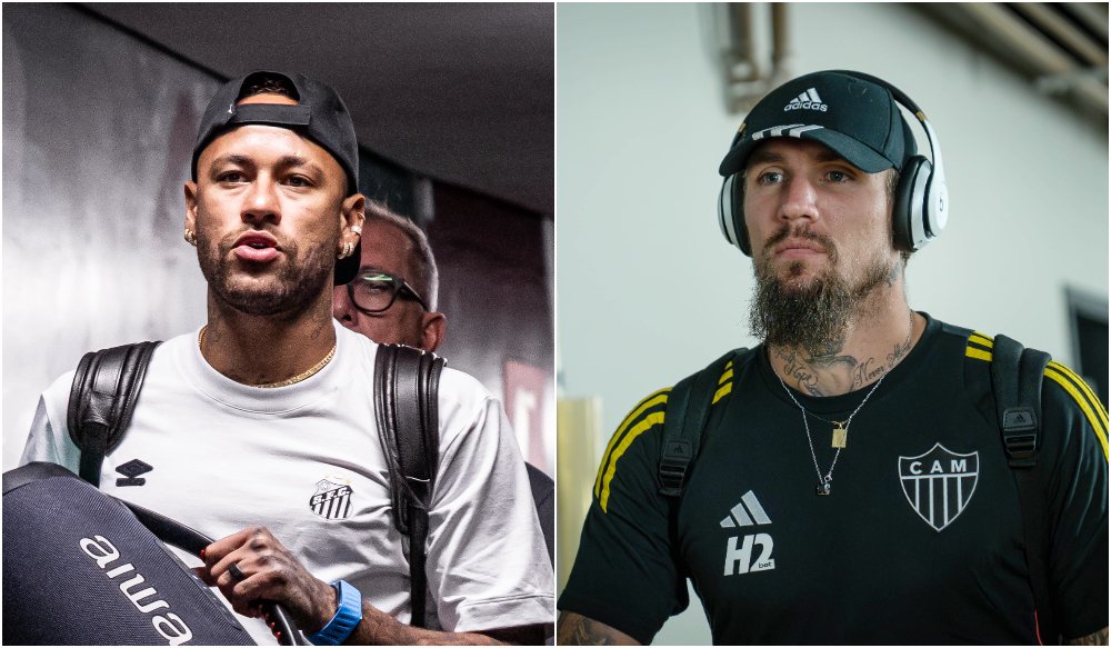 Neymar e Lyanco, dois dos protagonistas do duelo entre Santos e Atlético, pelo Campeonato Brasileiro (foto: Montagem com imagens de Raul Baretta/Santos e Pedro Souza/Atlético)
