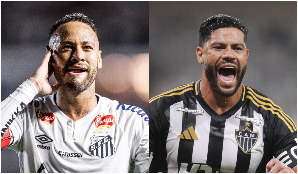 Neymar e Hulk, estrelas de Santos e Atlético, respectivamente (foto: Montagem com imagens de Raul Baretta/Santos e Alexandre Guzanshe/EM/D.A. Press)