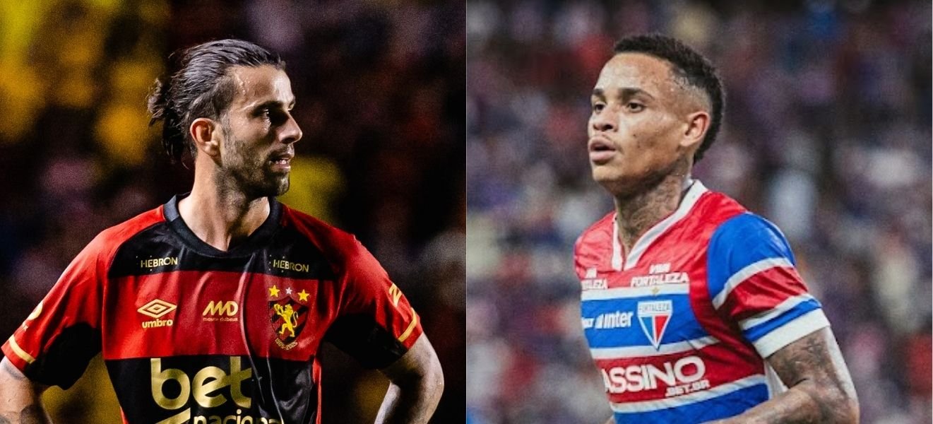 Sergio Oliveira, do Sport, e Allanzinho, do Fortaleza (foto: Paulo Paiva / Sport Recife e Mateus Lotif/Fortaleza)