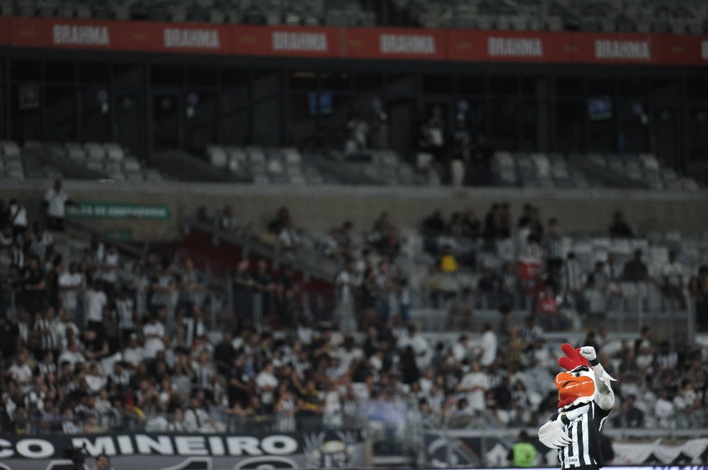 Torcedores do Atlético e o Galo Doido antes do confronto contra o Vitória pelo Campeonato Brasileiro, no Mineirão (foto: Alexandre Guzanshe/EM/D.A. Press)