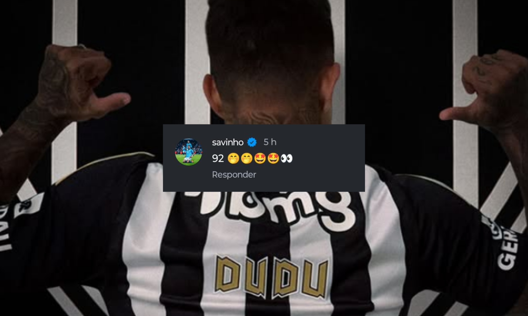 Montagem com comentário do Savinho sobre postagem do Atlético (foto: Instagram / Atlético)