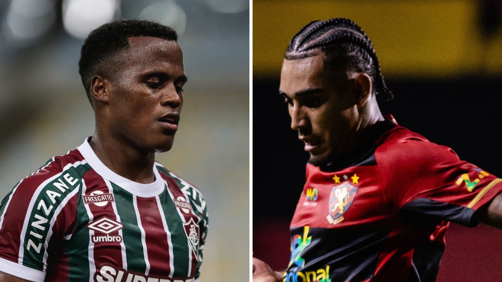 Jhon Arias, do Fluminense, e Du Queiroz, do Sport (foto: LUCAS MERÇON / FLUMINENSE F.C e Paulo Paiva/ Sport Recife)