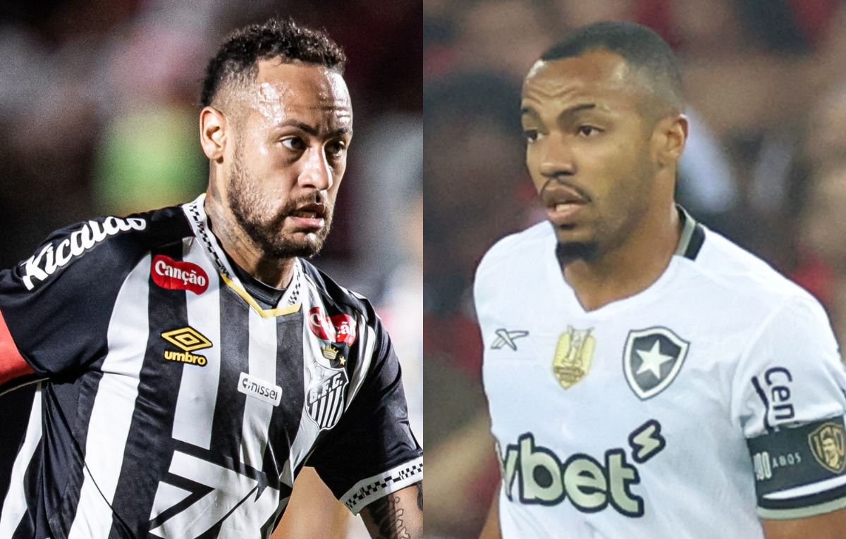 Neymar, do Santos, e Marlon Freitas, do Botafogo (foto: Raul Baretta/ Santos FC. e Vitor Silva/Botafogo.)