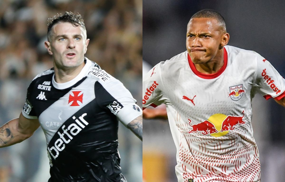 Vegetti, do Vasco, e Jhon Jhon, do Bragantino (foto: Matheus Lima/Vasco e Ari Ferreira/Red Bull Bragantino)