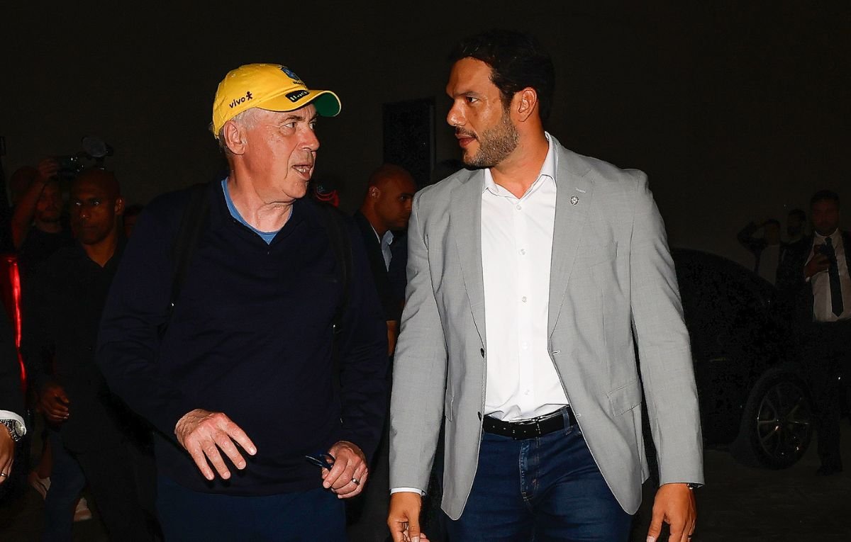 Carlo Ancelotti e Samir Xaud, presidente da CBF (foto: @rafaelribeirorio)
