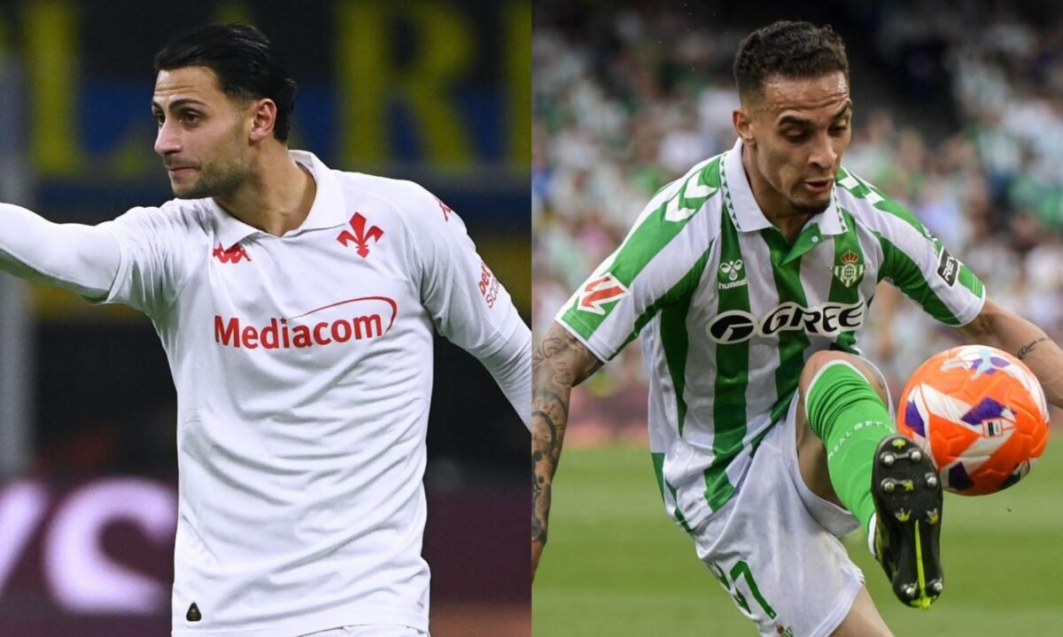 Jogadores de Betis e Fiorentina (foto: Isabella Bonotto / AFP e Cristina Quicler / AFP)