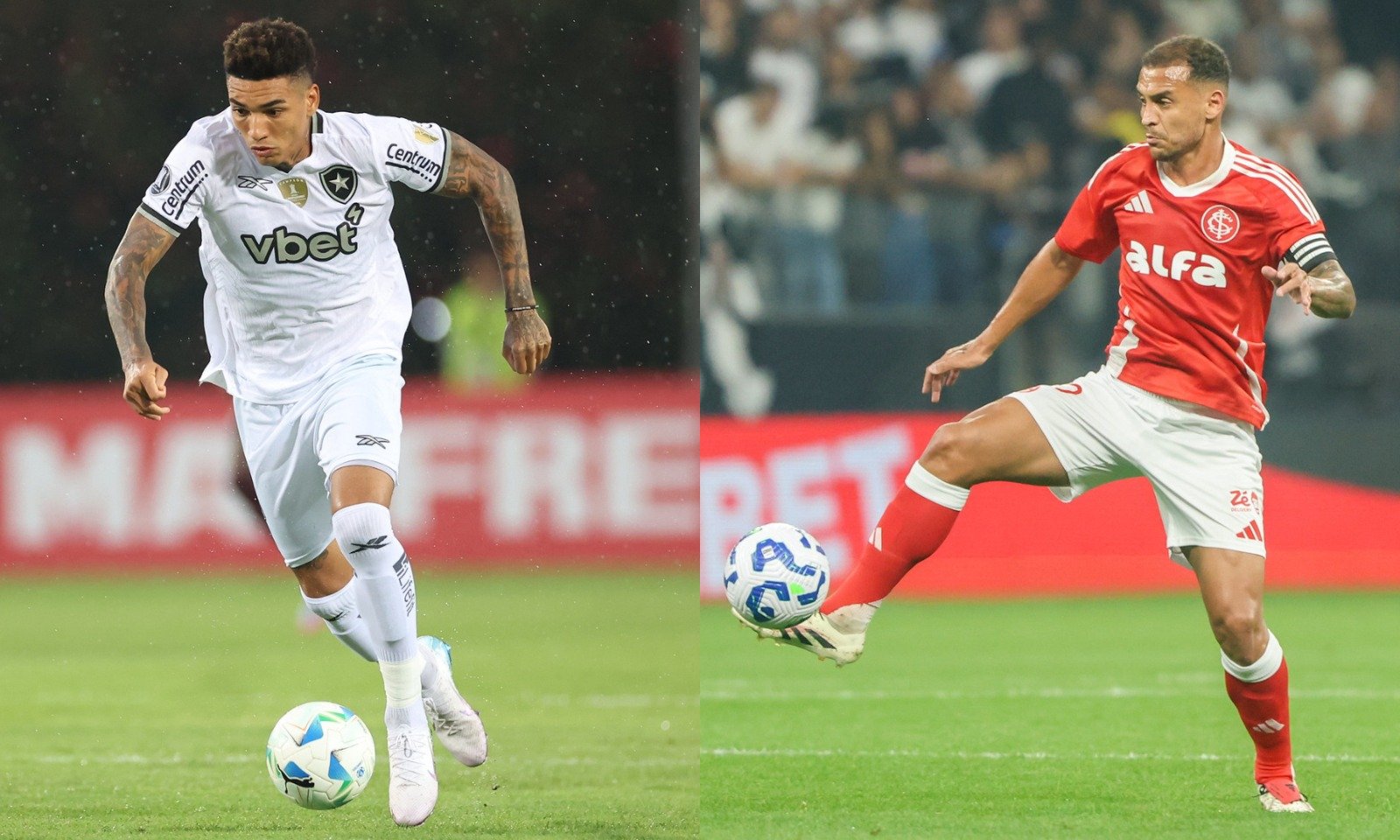 Igor Jesus, do Botafogo, e Alan Patrick, do Internacional, lado a lado (foto: Vitor Silva/Botafogo e Ricardo Duarte / Internacional)