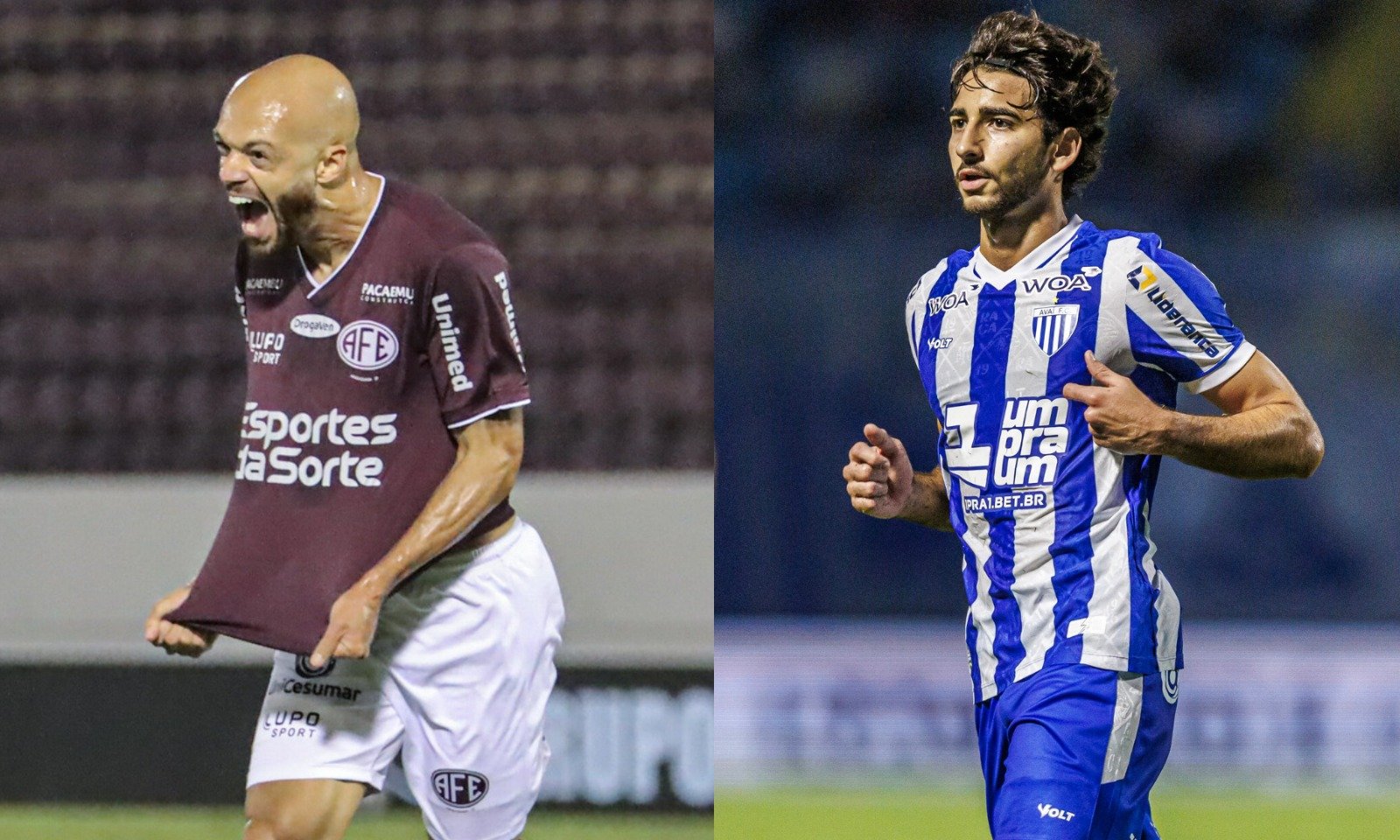 Jogadores de Ferroviária e Avaí em campo (foto: Luis Miguel Ferreira / Ferroviária SAF e Fabiano Rateke/Avaí F.C.)