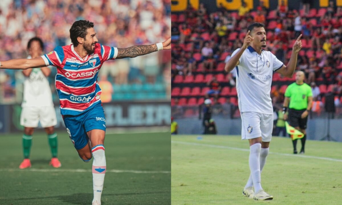 Lucero, do Fortaleza e jogador do Retrô (foto: Mateus Lotif/FEC e Divulgação/Retrô)