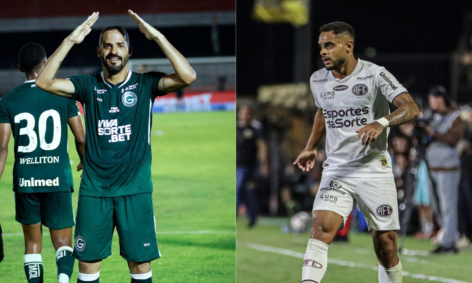 Jogadores de Goiás e Ferroviária lado a lado (foto: Divulgação / Goiás e Luis Miguel Ferreira/ Ferroviária SAF)