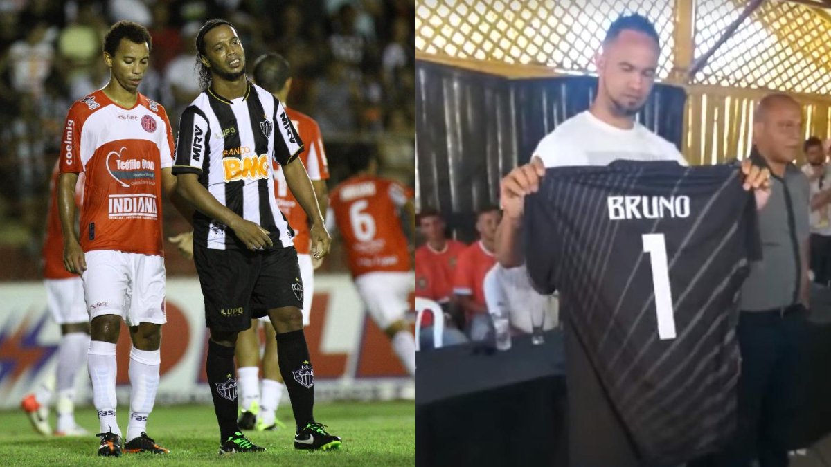 América-TO chegou a enfrentar o Atl[ético de Ronaldinho em 2013; Poços de Caldas contratou Bruno em 2019 (foto: Rodrigo Clemente/EM/D.A Press e TV Alterosa)
