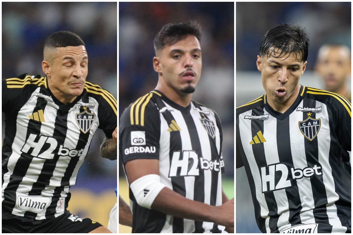 Arana, Menino e Franco retornaram de lesão no Atlético em clássico contra o Cruzeiro (foto: Alexandre Guzanshe e Edesio Ferreira/EM/DA.Press e Pedro Souza/Atlético)