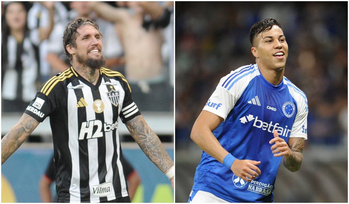 Lyanco, do Atlético, e Kaio Jorge, do Cruzeiro - dois dos principais reforços contratados pelos arquirrivais mineiros em 2024 (foto: Montagem com imagens de Alexandre Guzanshe/EM/D.A. Press)