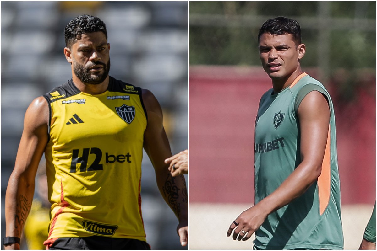 Hulk e Thiago Silva, ex-companheiros de Seleção Brasileira, podem se enfrentar em duelo entre Atlético e Fluminense (foto: Montagem com imagens de Pedro Souza/Atlético e Lucas Merçon/Fluminense)