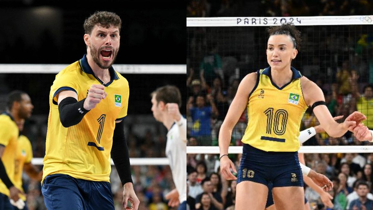 Bruninho e Gabi Guimrães, capitães das Seleções Brasileiras Masculina e Feminina de Vôlei em Paris 2024 (foto: NATALIA KOLESNIKOVA/AFP e Leandro Couri/EM/D.A Press)