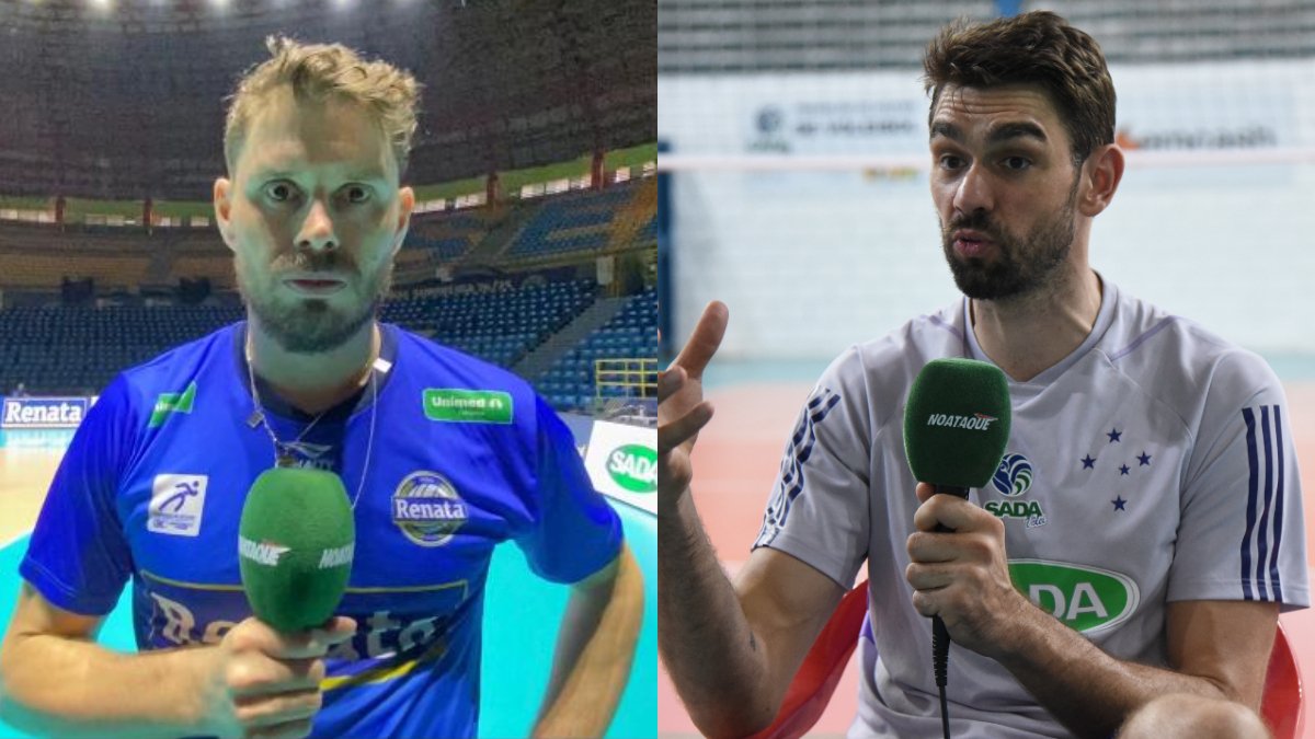 Bruninho, do Campinas, e Lucão, do Cruzeiro, se enfrentam na final da Superliga Masculina de Vôlei (foto: Rafael Cyrne e Gladyston Rodrigues/EM/D.A. Press)