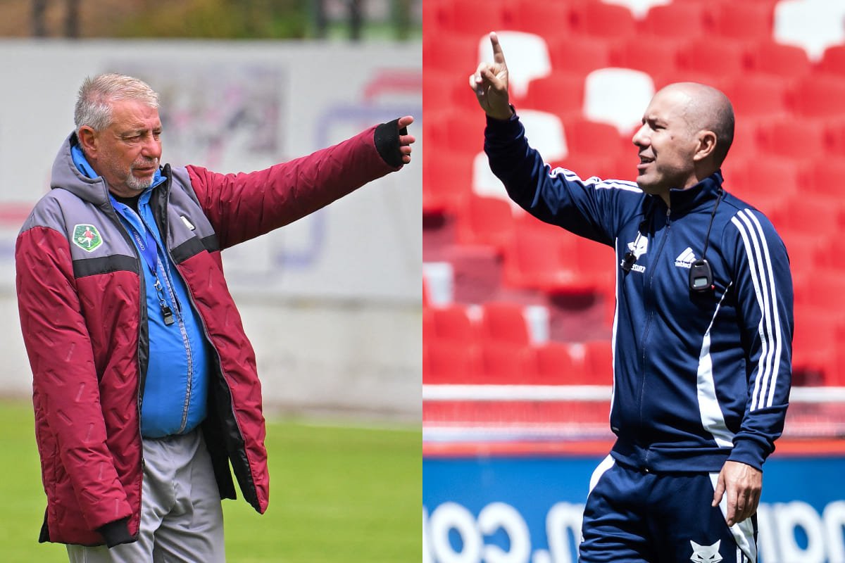 Ever Almeida, técnico do Mushuc Runa, e Leonardo Jardim, técnico do Cruzeiro (foto: Rodrigo Buendia/AFP; Gustavo Aleixo/Cruzeiro)