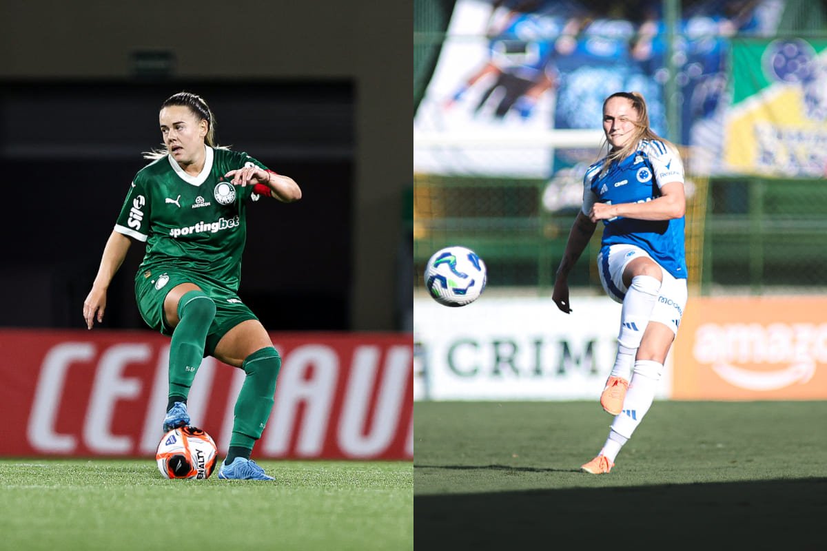 Meio-campista Andressinha, do Palmeiras; e Isa Haas, zagueira do Cruzeiro (foto: Rebeca Reis/Ag.Paulistão; Gustavo Martins/Cruzeiro)