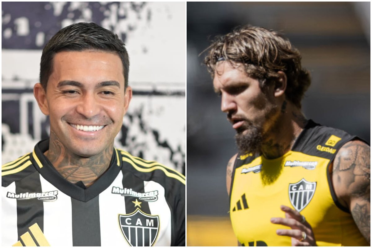 Dudu e Lyanco, jogadores do Atlético (foto: Leandro Couri/EM/DA.Press)