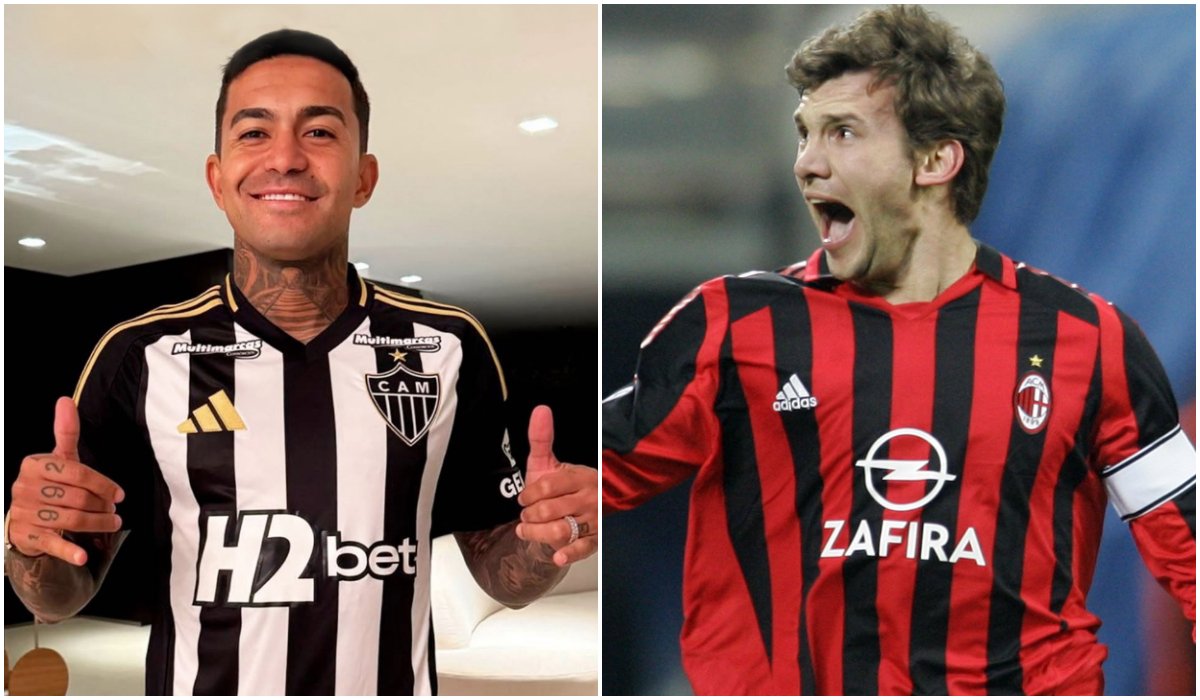 Reforço do Atlético, Dudu já dividiu vestiário com o ex-atacante ucraniano Shevchenko, lenda do Milan (foto: Montagem com imagens de Divulgação/Atlético e REUTERS/Ina Fassbender)