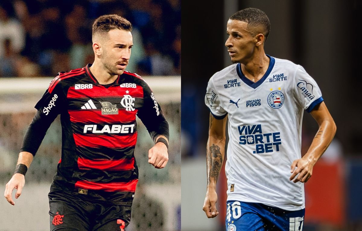 Léo Ortiz, do Flamengo, e Luciano Juba, do Bahia (foto: Adriano Fontes/Flamengo e Letícia Martins/EC Bahia)