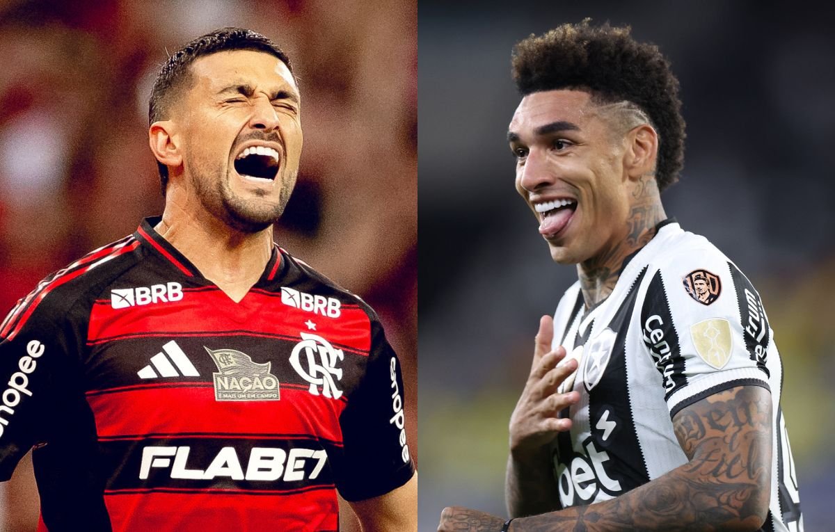 Arrascaeta, do Flamengo, e Igor Jesus, do Botafogo (foto: Adriano Fontes/Flamengo e Vitor Silva/Botafogo)