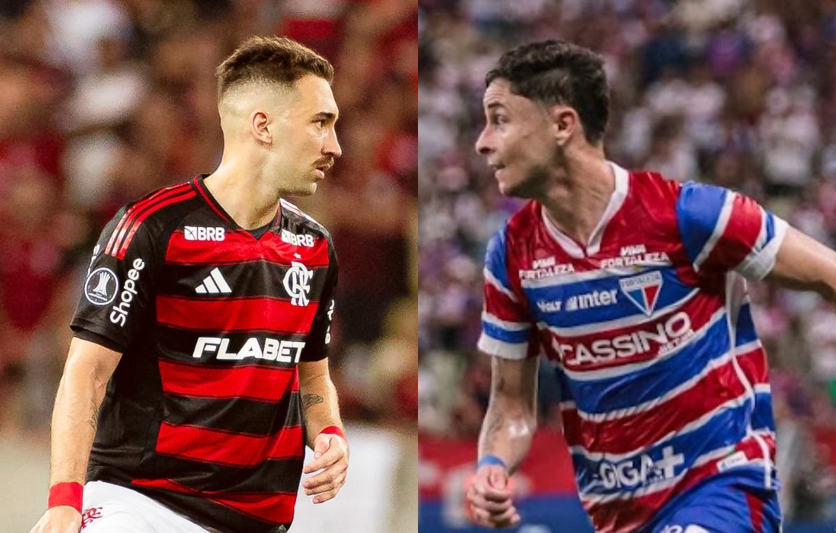 Léo Ortiz, do Flamengo, e Diogo Barbosa, do Fortaleza (foto: Adriano Fontes/Flamengo e Matheus Amorim/Fortaleza)