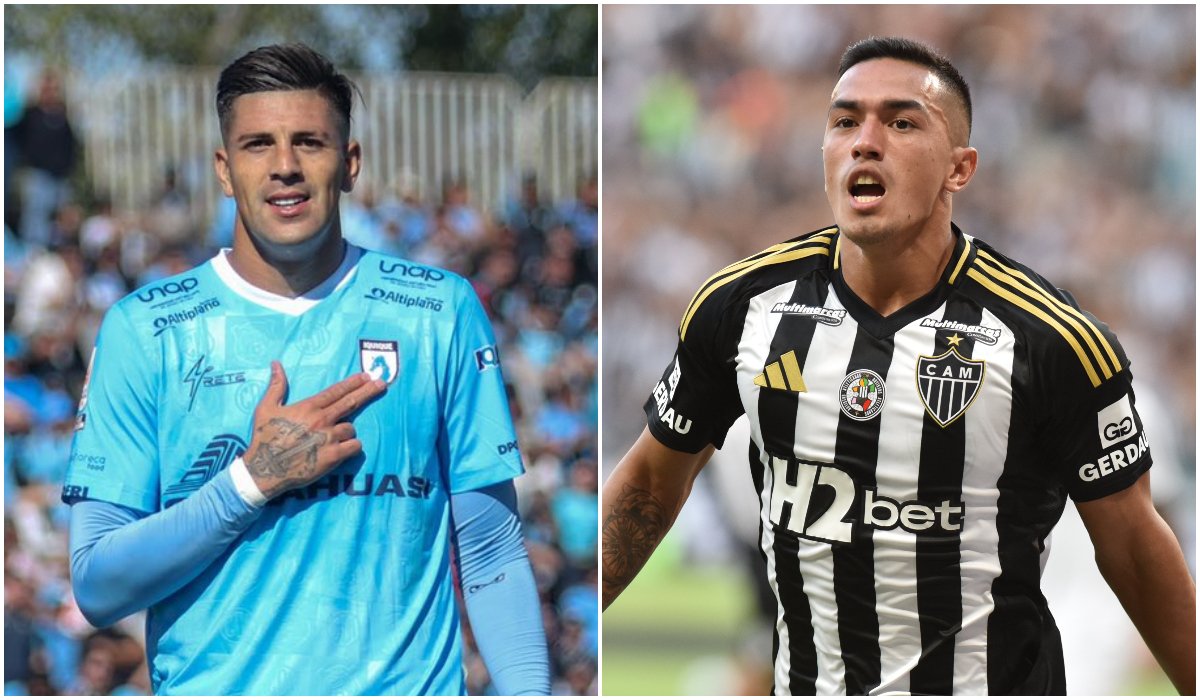 Steffan Pino e Tomás Cuello, de Deportes Iquique e Atlético, respectivamente (foto: Montagem com imagens de Deportes Iquique e Ramon Lisboa/EM/D.A. Press)