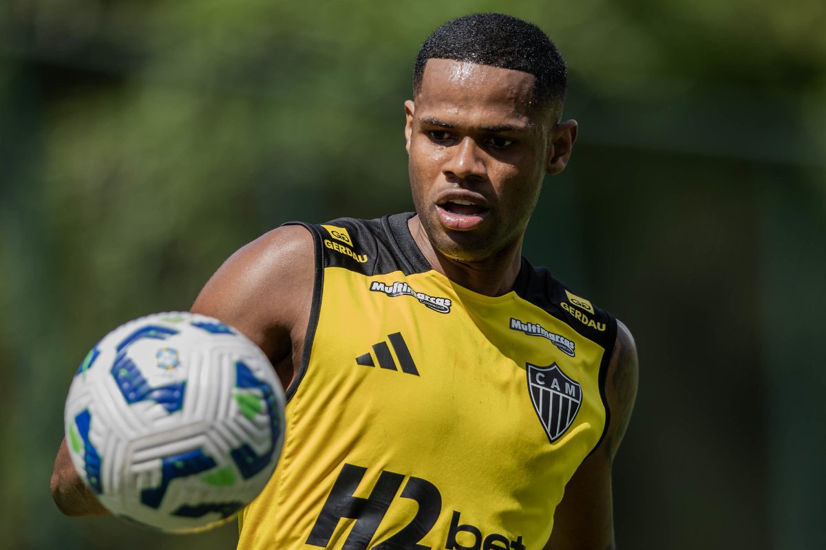 Júnior Santos durante treino do Atlético na Cidade do Galo (foto: Pedro Soua/Atlético)
