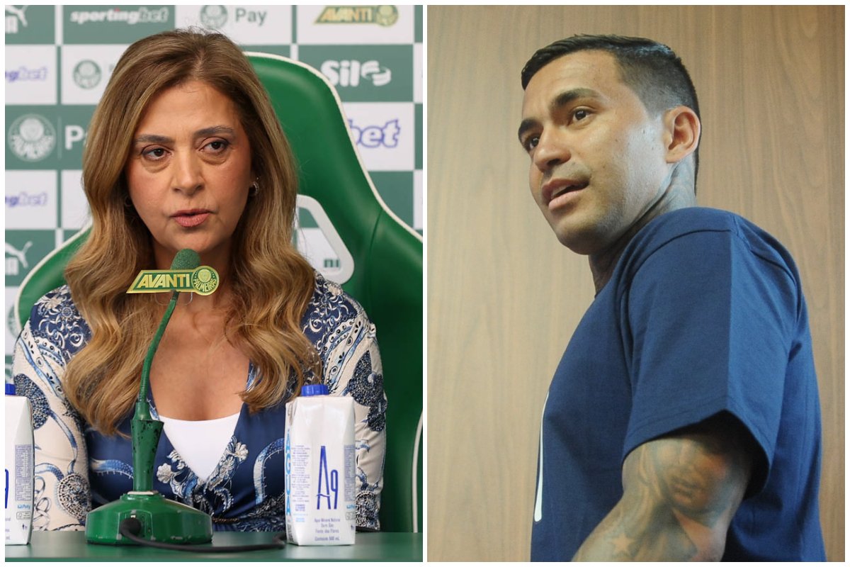 Leila, presidente do Palmeiras, e Dudu, atacante do Atlético (foto: Cesar Greco/Palmeiras/by Canon e Alexandre Guzanshe/EM/D.A. Press)
