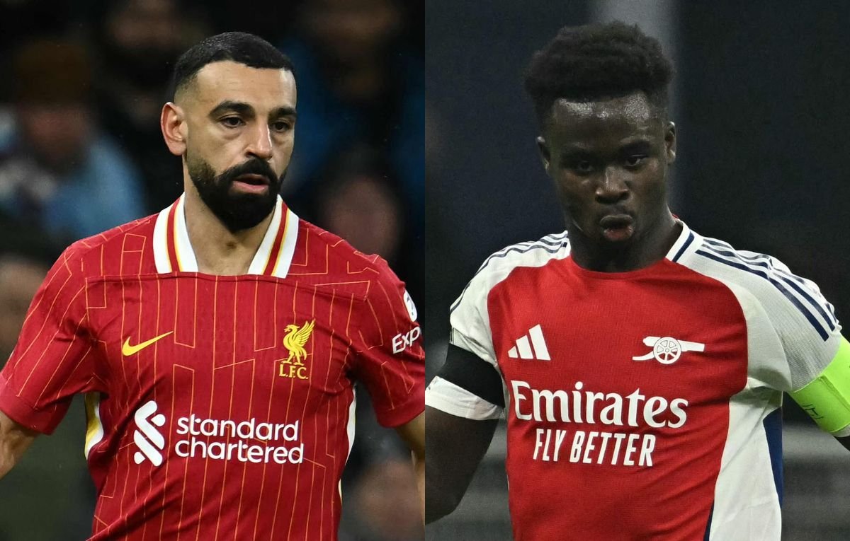 Salah, do Liverpool, e Saka, do Arsenal (foto: Paul ELLIS / AFP e Gabriel BOUYS / AFP)