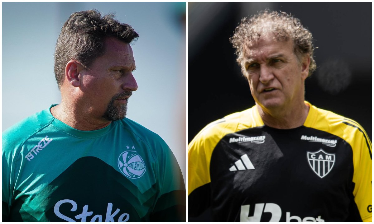 Fábio Matias e Cuca (foto: Fernando Alves/ECJ e Pedro Souza/Atlético)