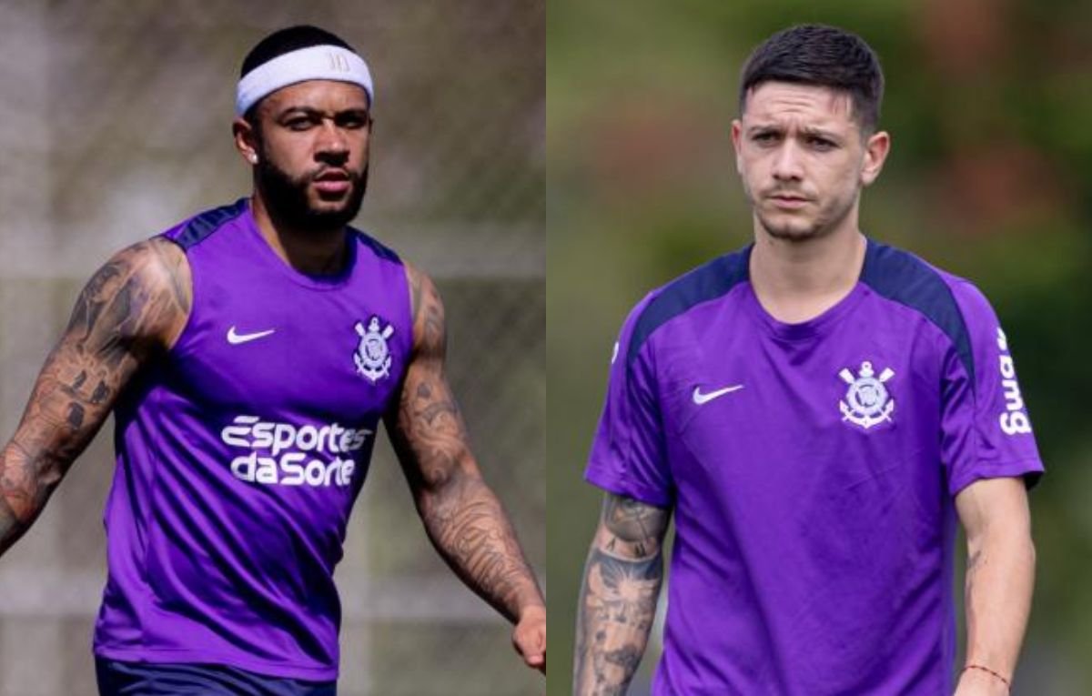 Memphis e Garro em treino pelo Corinthians (foto: Rodrigo Coca/Agência Corinthians)