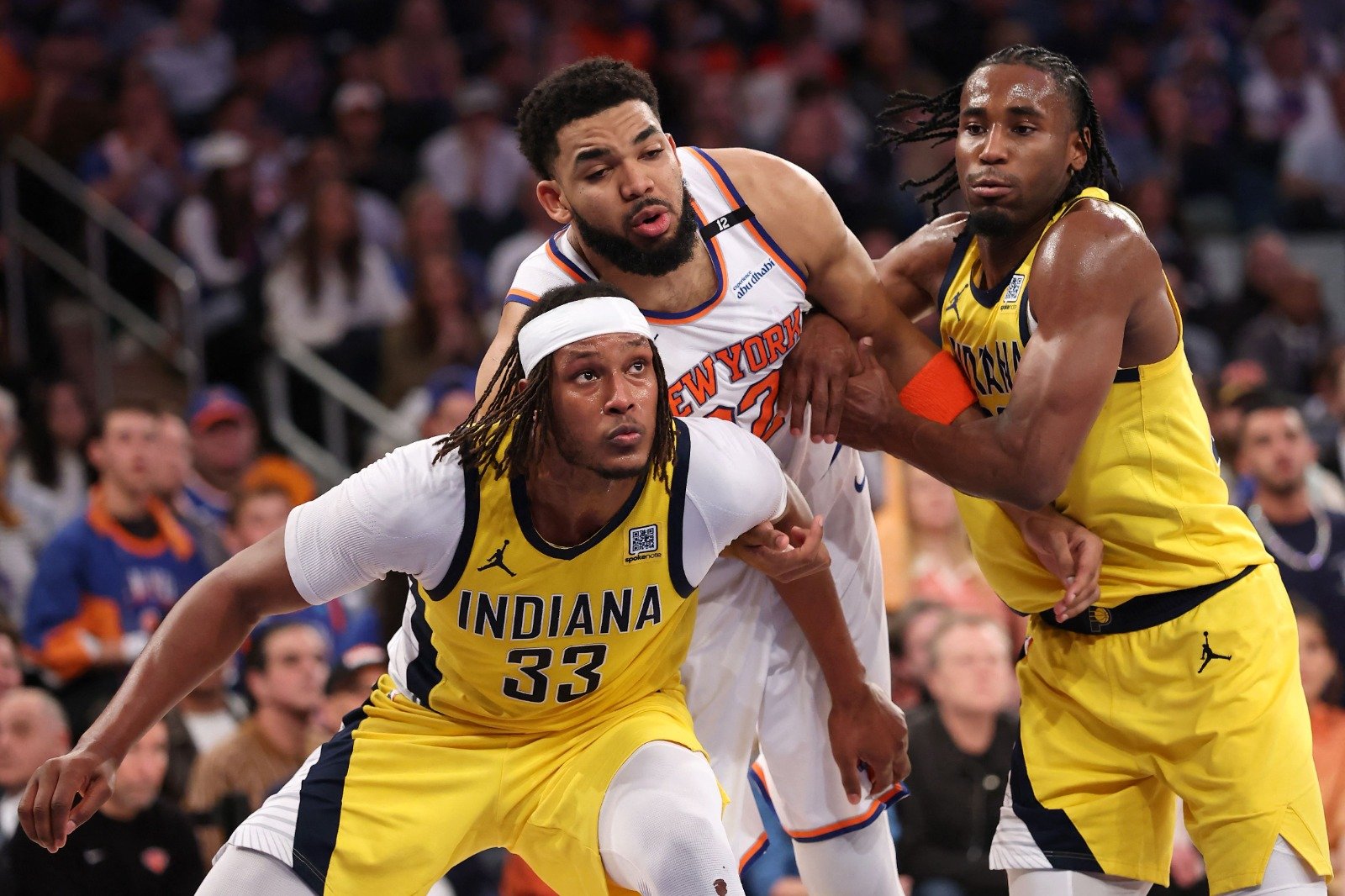 Lance do jogo entre New York Knicks e Indiana Pacers (foto: Elsa/AFP)