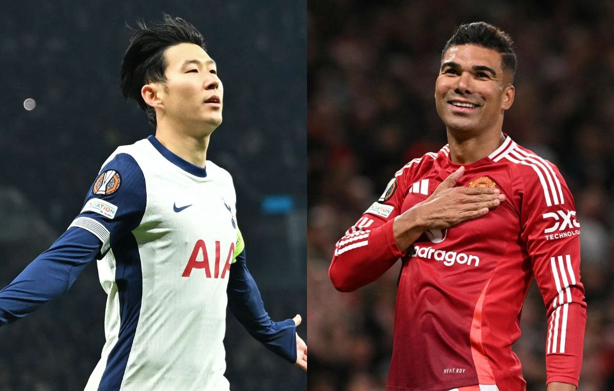 Son, do Tottenham, e Casemiro, do Manchester United (foto: JUSTIN TALLIS / AFP e Oli SCARFF / AFP)